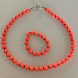 Bright Orange pearl Necklace and bracelet set